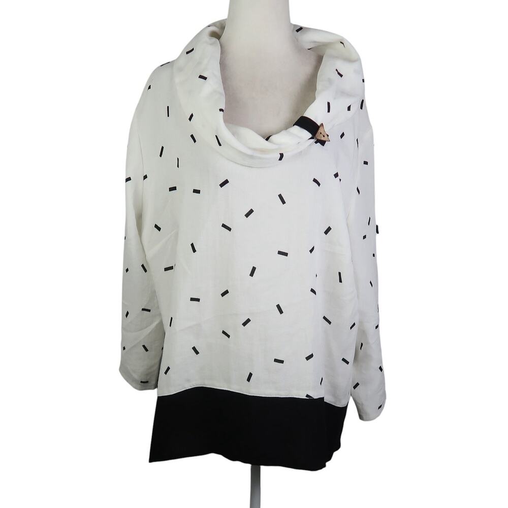 Fridzae Linen White and Black Tunic Top XL